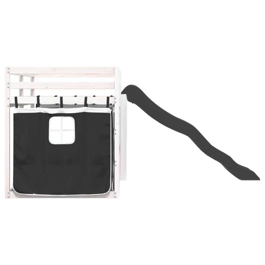 vidaXL Letto a Castello con Scivolo e Tende Bianco e Nero 80x200 cm
