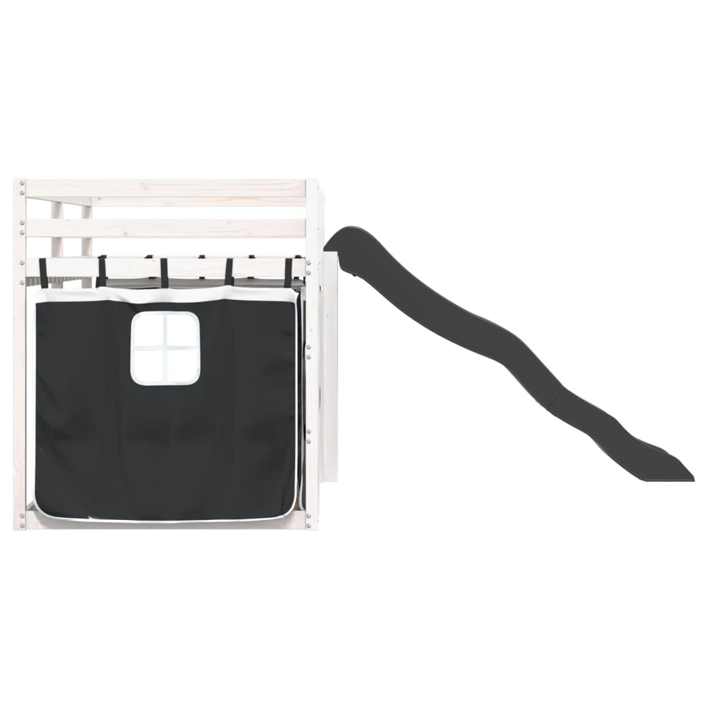 Letto a Castello con Scivolo e Tende Bianco e Nero 80x200 cm