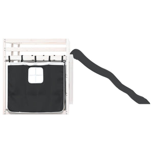 Letto a Castello con Scivolo e Tende Bianco e Nero 80x200 cm