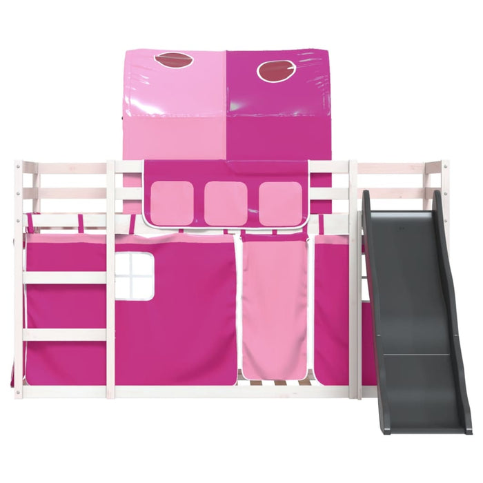 vidaXL Letto a Castello con Scivolo e Tende Rosa 90x200 cm