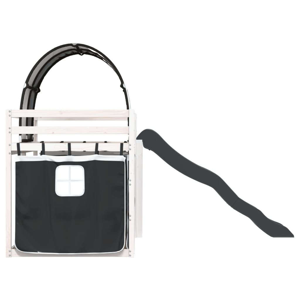 vidaXL Letto a Castello con Scivolo e Tende Bianco e Nero 80x200 cm