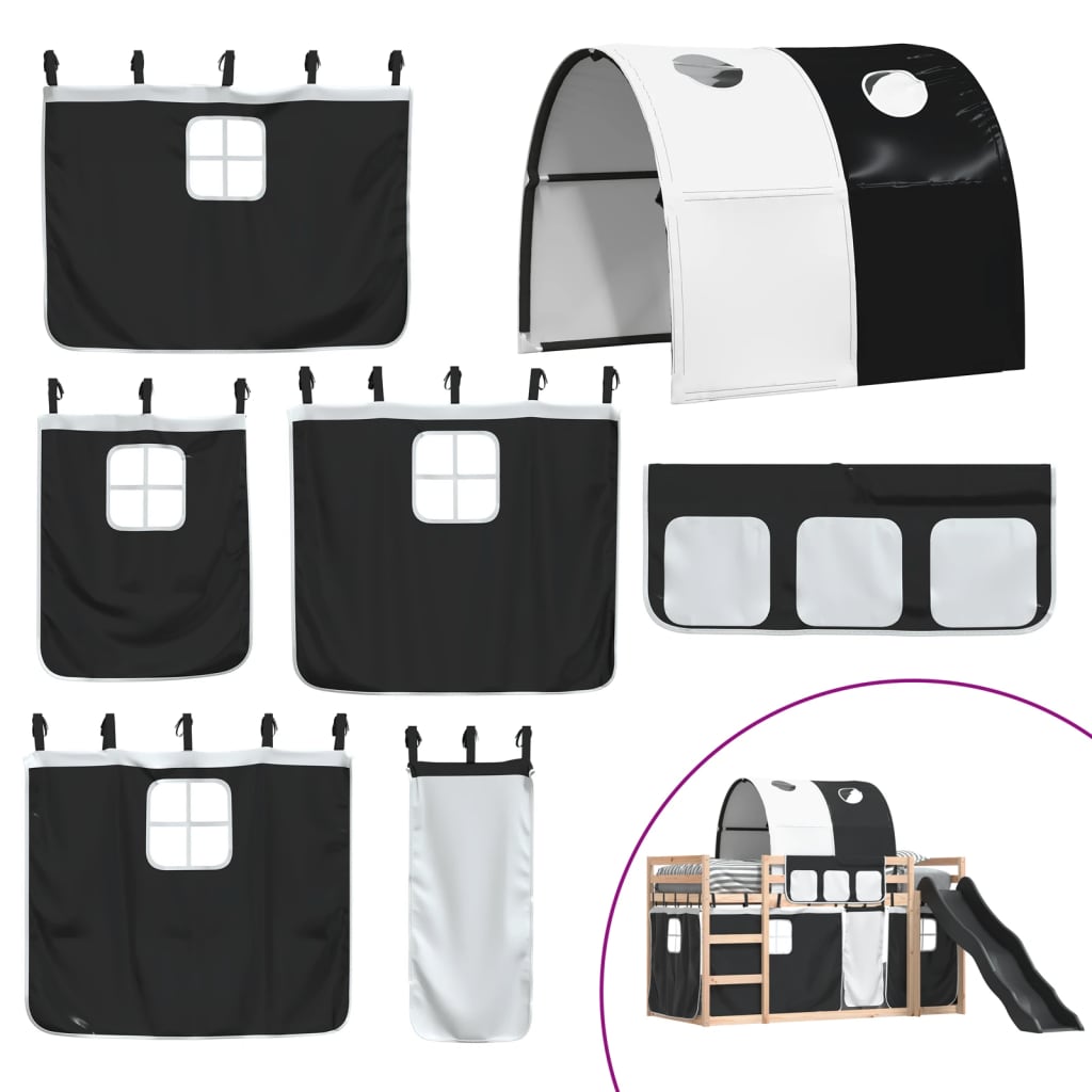 vidaXL Letto a Castello con Scivolo e Tende Bianco e Nero 80x200 cm