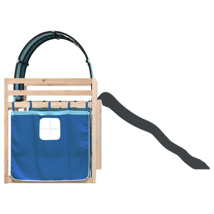 vidaXL Letto a Castello con Scivolo e Tende Blu 90x190 cm