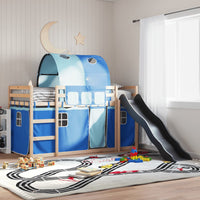 vidaXL Letto a Castello con Scivolo e Tende Blu 90x190 cm