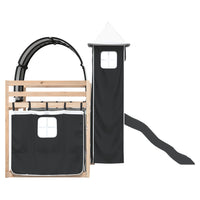 Letto a Castello con Scivolo e Tende Bianco e Nero 90x200 cm