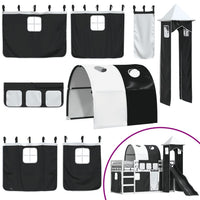 vidaXL Letto a Castello con Scivolo e Tende Bianco e Nero 90x200 cm