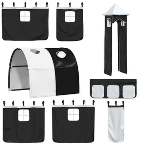 vidaXL Letto a Castello con Scivolo e Tende Bianco e Nero 90x200 cm