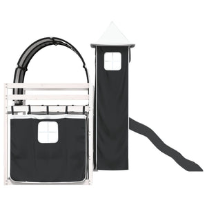 vidaXL Letto a Castello con Scivolo e Tende Bianco e Nero 90x200 cm