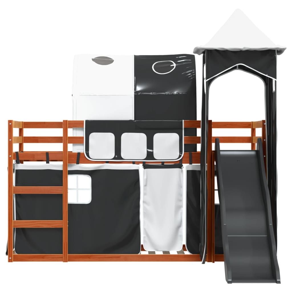 vidaXL Letto a Castello con Scivolo e Tende Bianco e Nero 90x200 cm