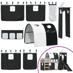 vidaXL Letto a Castello con Scivolo e Tende Bianco e Nero 80x200 cm