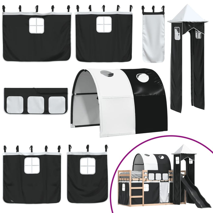 vidaXL Letto a Castello con Scivolo e Tende Bianco e Nero 80x200 cm