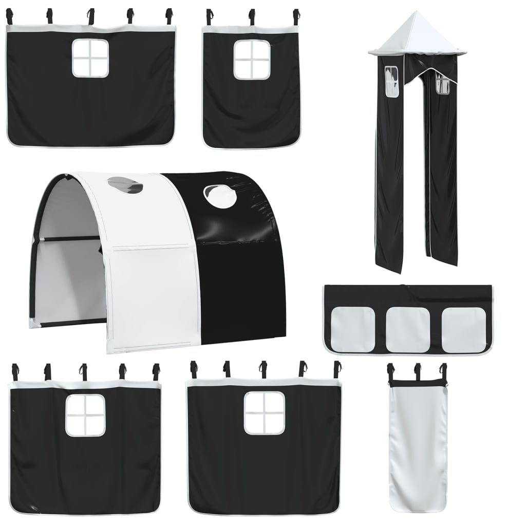 vidaXL Letto a Castello con Scivolo e Tende Bianco e Nero 80x200 cm