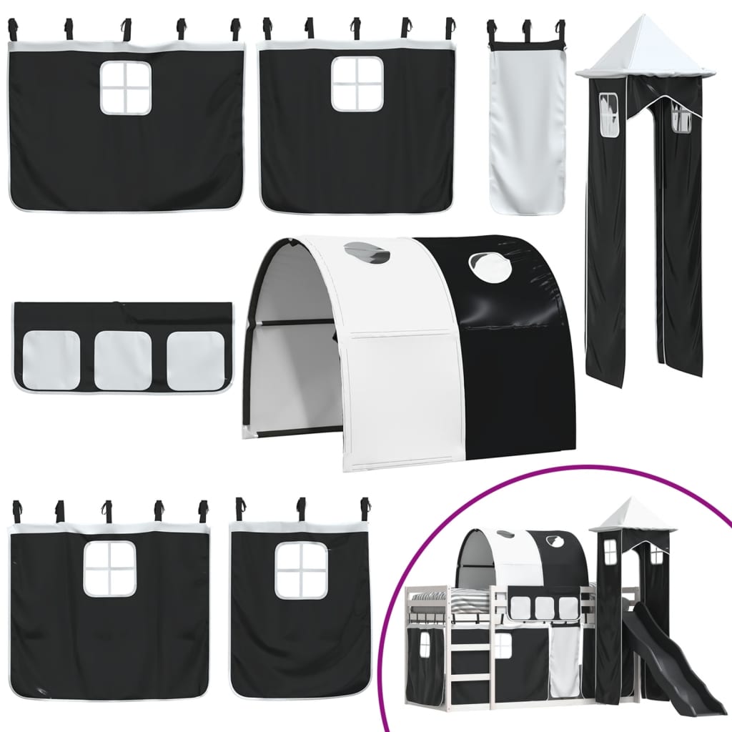 vidaXL Letto a Castello con Scivolo e Tende Bianco e Nero 80x200 cm