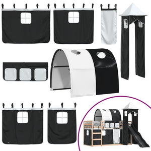 vidaXL Letto a Castello con Scivolo e Tende Bianco e Nero 80x200 cm
