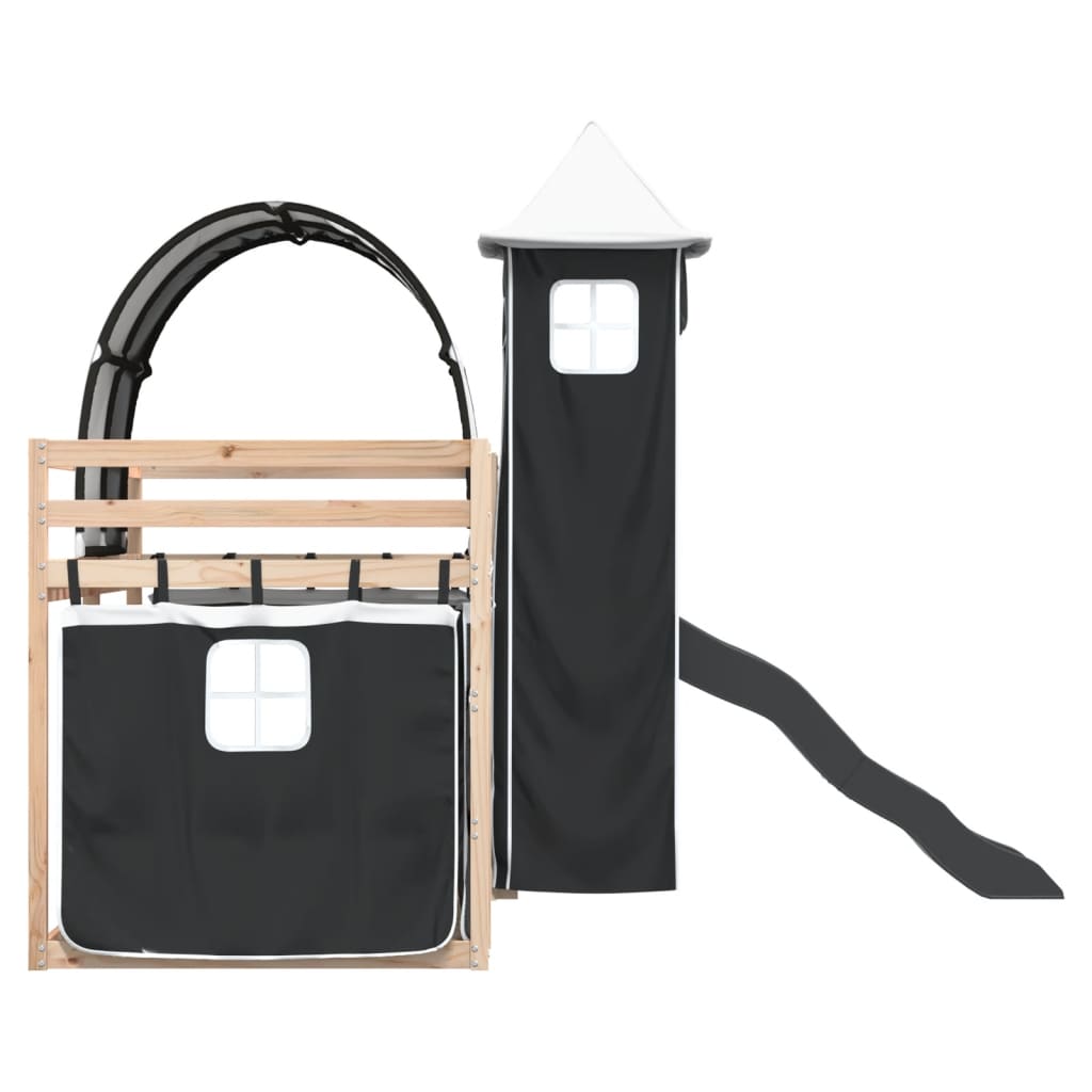 vidaXL Letto a Castello con Scivolo e Tende Bianco e Nero 80x200 cm
