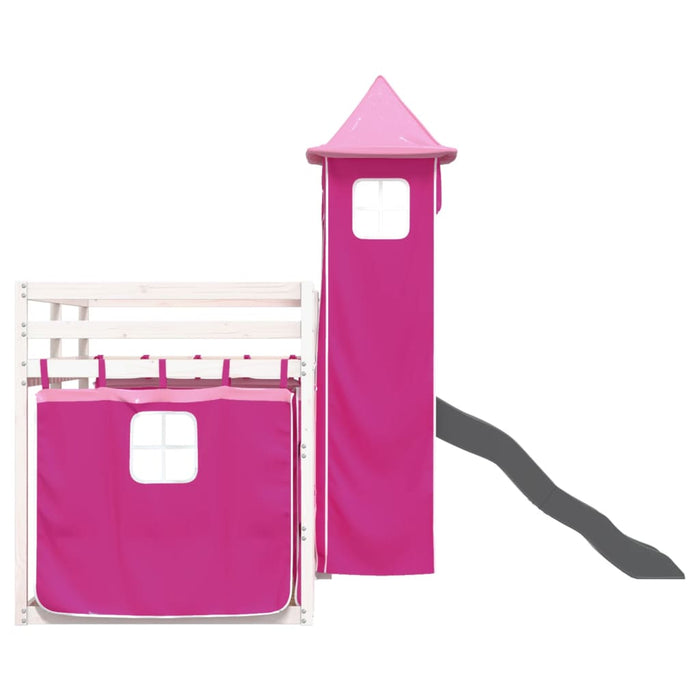 vidaXL Letto a Castello con Scivolo e Tende Rosa 90x200 cm