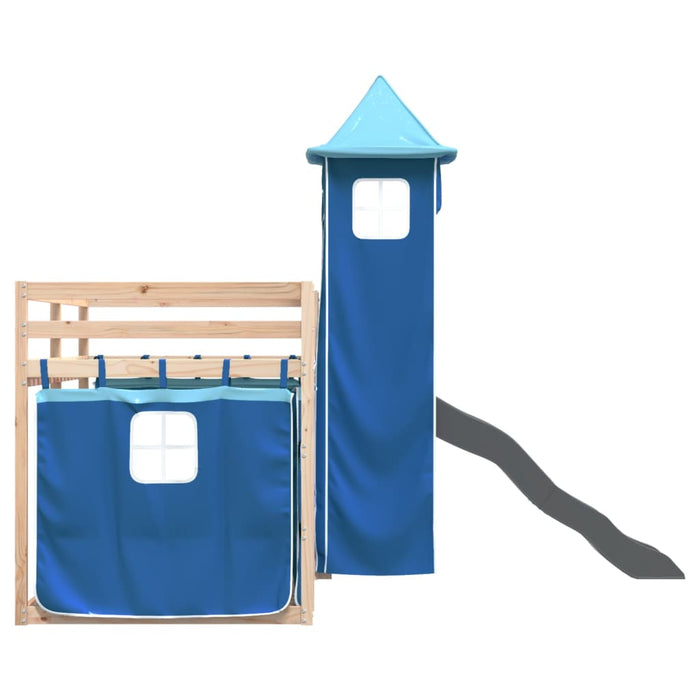 vidaXL Letto a Castello con Scivolo e Tende Blu 80x200 cm