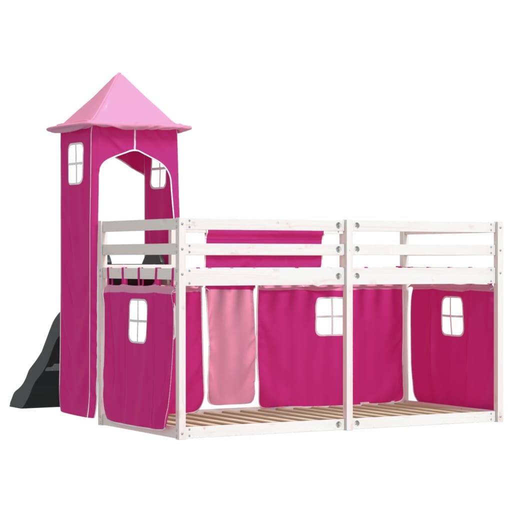 vidaXL Letto a Castello con Scivolo e Tende Rosa 80x200 cm
