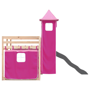 vidaXL Letto a Castello con Scivolo e Tende Rosa 90x190 cm