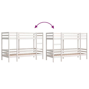 Letto a Castello Bianco 75x190 cm in Legno Massello di Pino