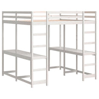 Letto Soppalco Scrivania e Scala Bianco 200x200cm Massello Pino 3284228