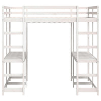 Letto Soppalco Scrivania e Scala Bianco 180x200cm Massello Pino 3284231