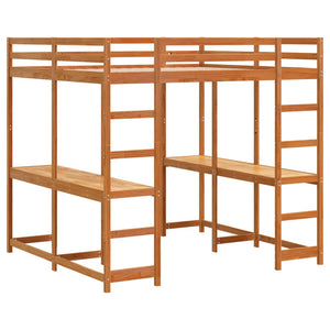 Letto Soppalco Scrivania e Scala Marrone Cera 180x200cm Pino