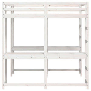 vidaXL Letto Soppalco Scrivania e Scala Bianco 160x200cm Massello Pino