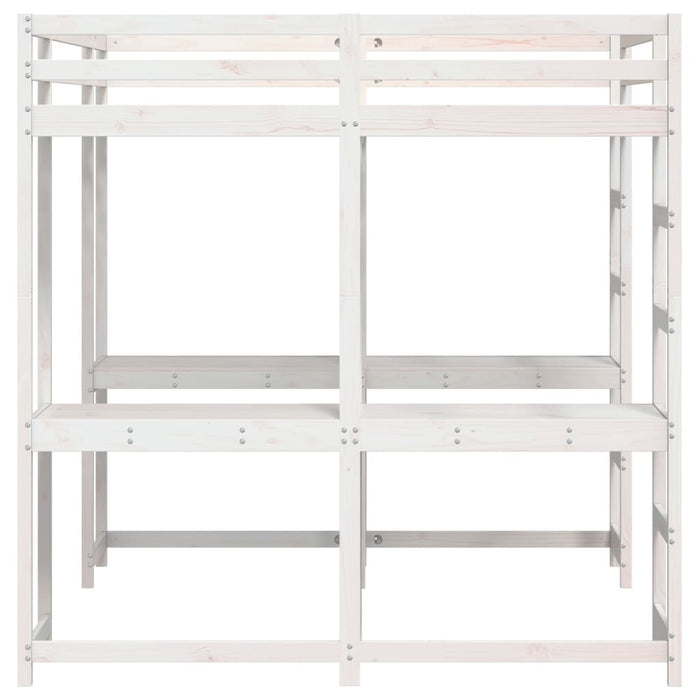 vidaXL Letto Soppalco Scrivania e Scala Bianco 160x200cm Massello Pino