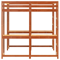 Letto Soppalco Scrivania e Scala Marrone Cera 140x200cm Pino