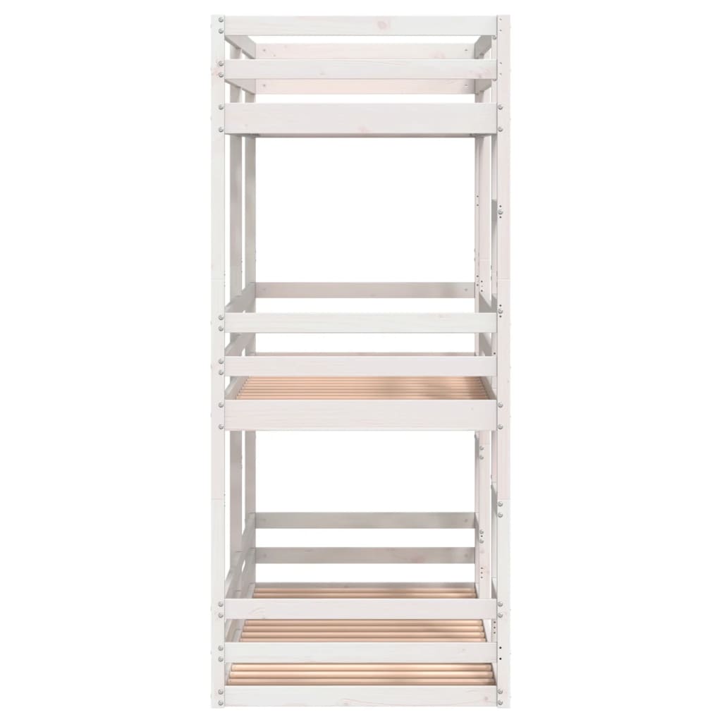 Letto a Castello Triplo Bianco 80x200 cm Legno Massello di Pino