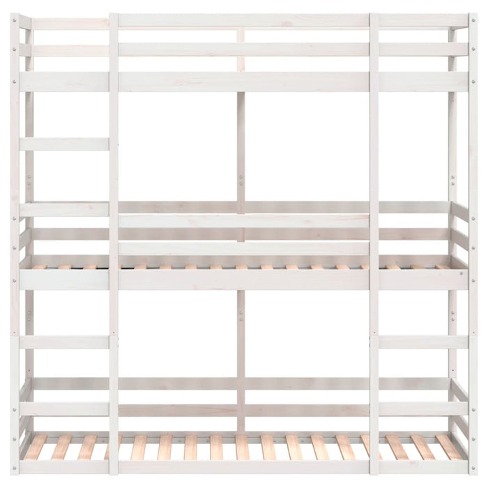 Letto a Castello Triplo Bianco 90x200 cm Legno Massello di Pino 3284255