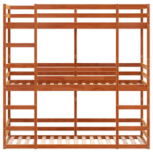 Letto Castello Triplo Marrone Cera 90x200cm Legno Massello Pino 3284256