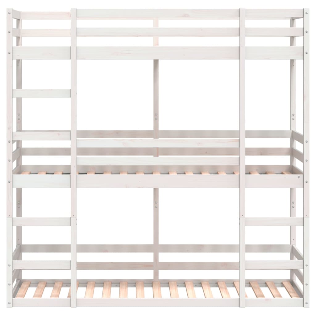 Letto a Castello Triplo Bianco 90x190 cm Legno Massello di Pino 3284258