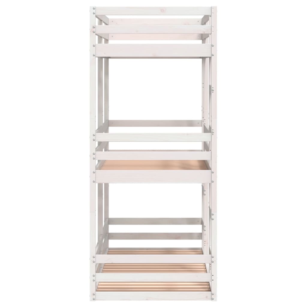 Letto a Castello Triplo Bianco 90x190 cm Legno Massello di Pino 3284258