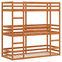 Letto Castello Triplo Marrone Cera 90x190cm Legno Massello Pino