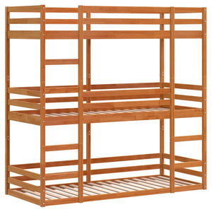 Letto Castello Triplo Marrone Cera 90x190cm Legno Massello Pino