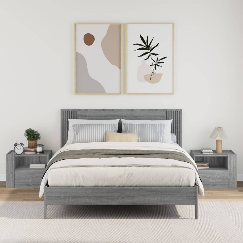Comodini a Muro 2 pz-Set di 2 Tavolino da notte Grigio Sonoma 45x30x35 cm 541664
