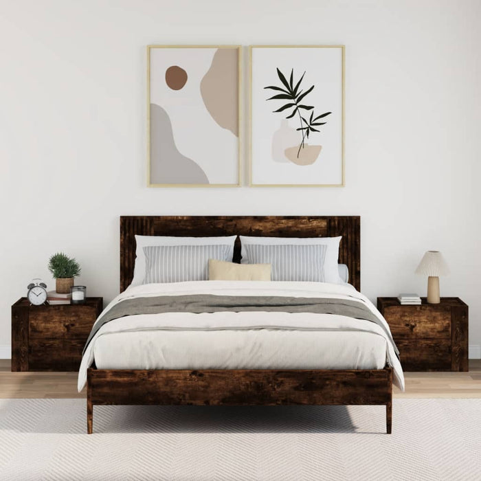 Comodini a Muro 2 pz-Set di 2 Tavolino da notte Rovere Fumo 45x30x35 cm 705306