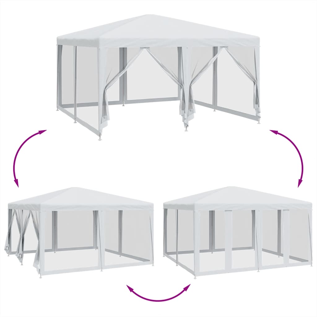 Tenda per Feste con 8 Pareti Laterali in Rete Bianco 4x4 m HDPE 4010061
