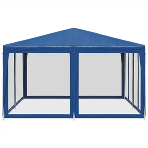 Tenda per Feste con 8 Pareti Laterali in Rete Blu 4x4 m HDPE