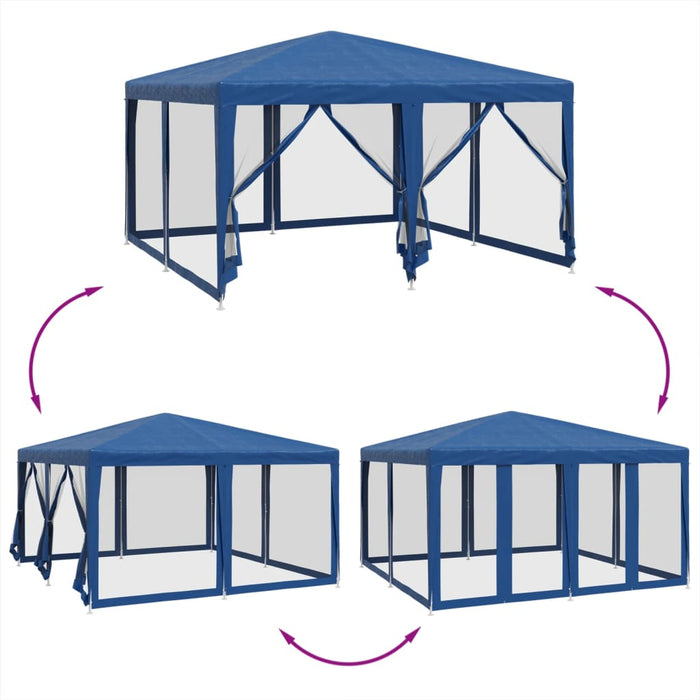 Tenda per Feste con 8 Pareti Laterali in Rete Blu 4x4 m HDPE 4010062