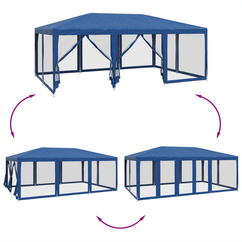 Tenda per Feste con 10 Pareti Laterali in Rete Blu 6x4 m HDPE 4010067