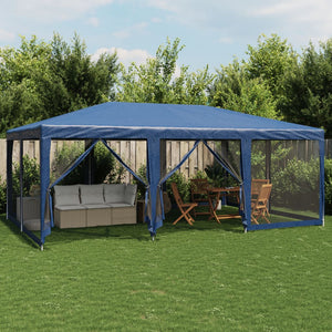 Tenda per Feste con 10 Pareti Laterali in Rete Blu 6x4 m HDPE 4010067