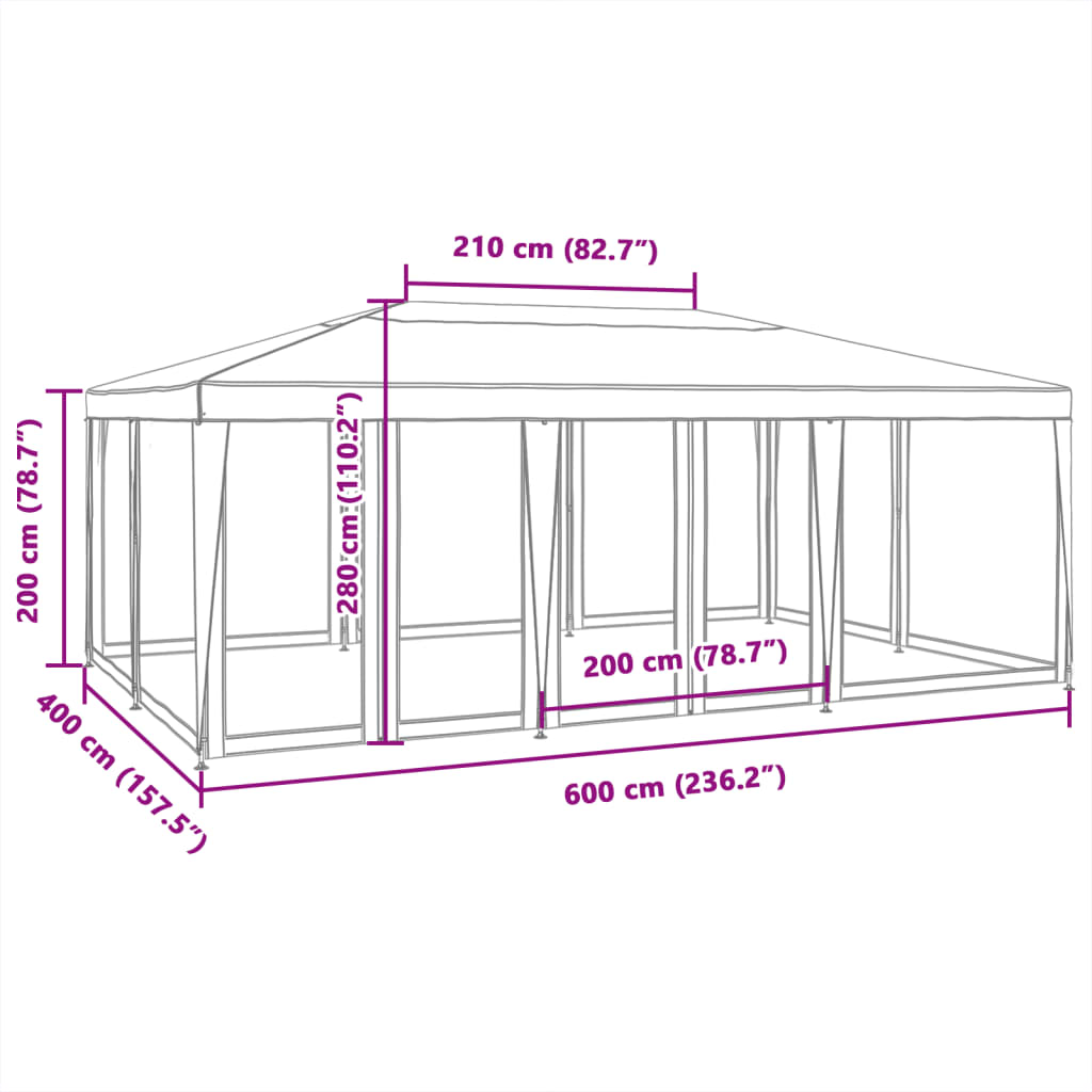 Tenda per Feste con 10 Pareti in Rete Antracite 6x4 m in HDPE 4010069