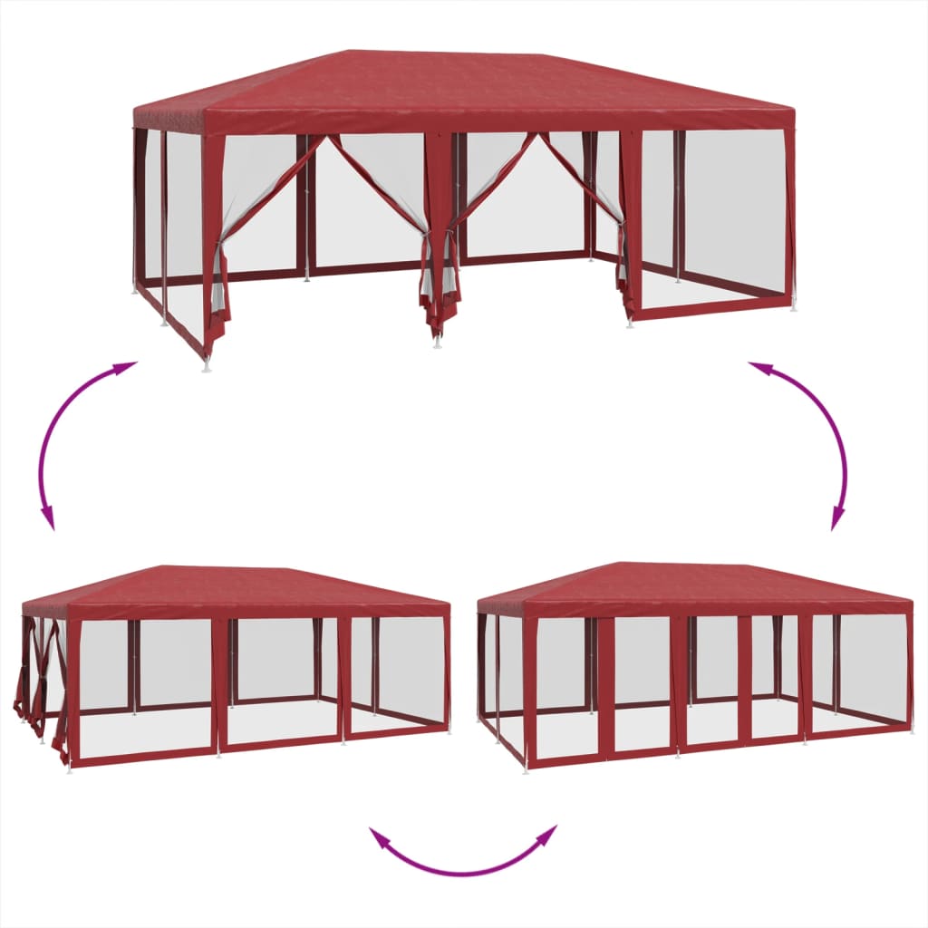 Tenda per Feste con 10 Pareti Laterali in Rete Rossa 6x4 m HDPE 4010070