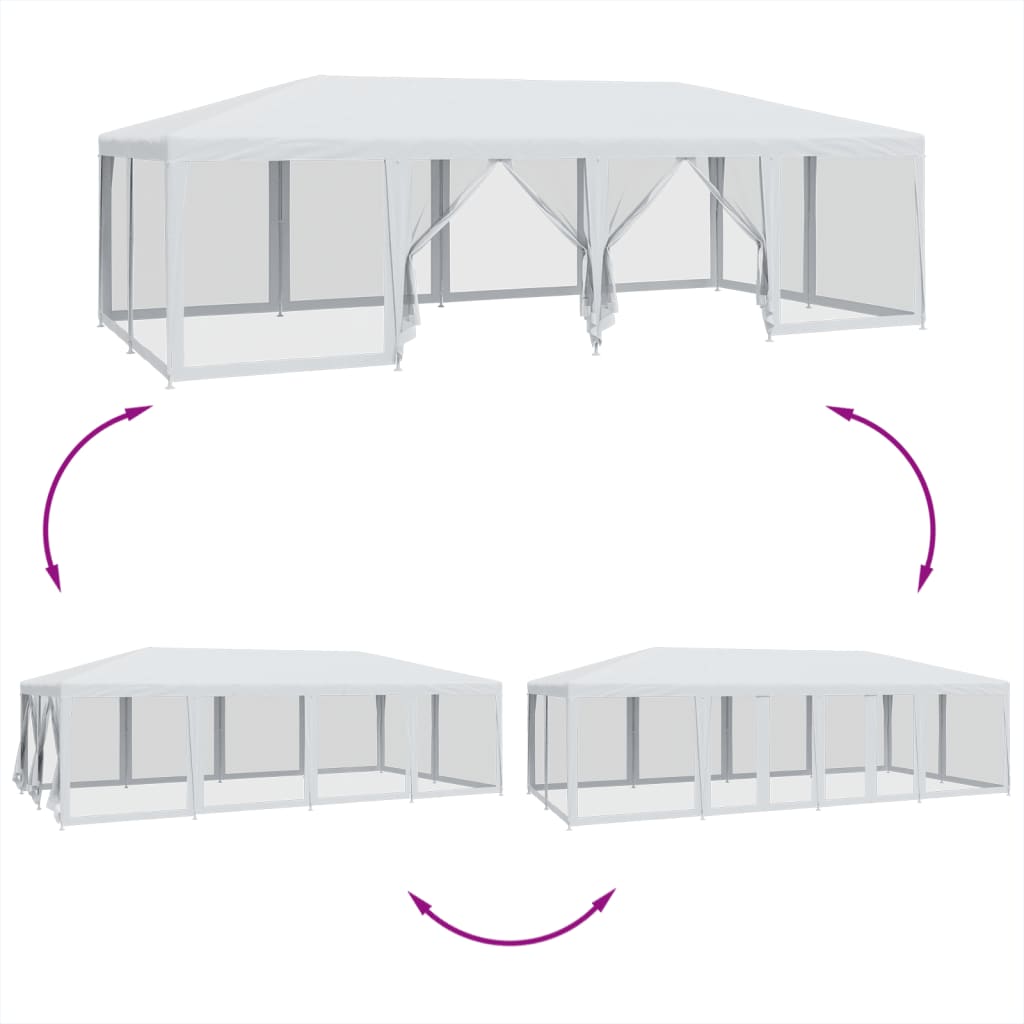 Tenda per Feste con 12 Pareti Laterali in Rete Bianco 8x4m HDPE 4010071