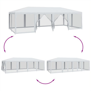 Tenda per Feste con 12 Pareti Laterali in Rete Bianco 8x4m HDPE 4010071