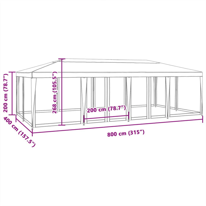 Tenda per Feste con 12 Pareti Laterali in Rete Bianco 8x4m HDPE 4010071