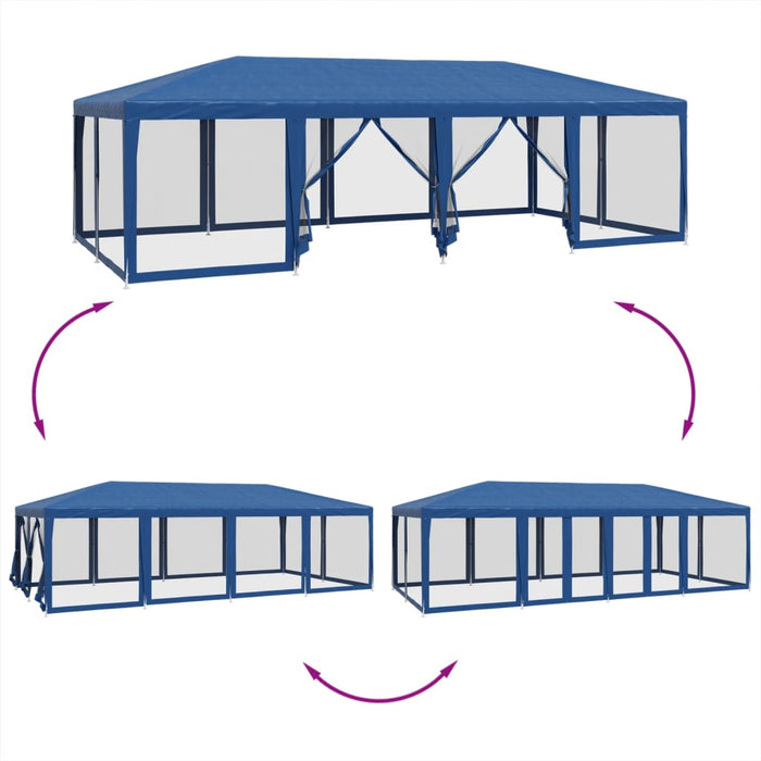 vidaXL Tenda per Feste con 12 Pareti Laterali in Rete Blu 8x4 m HDPE